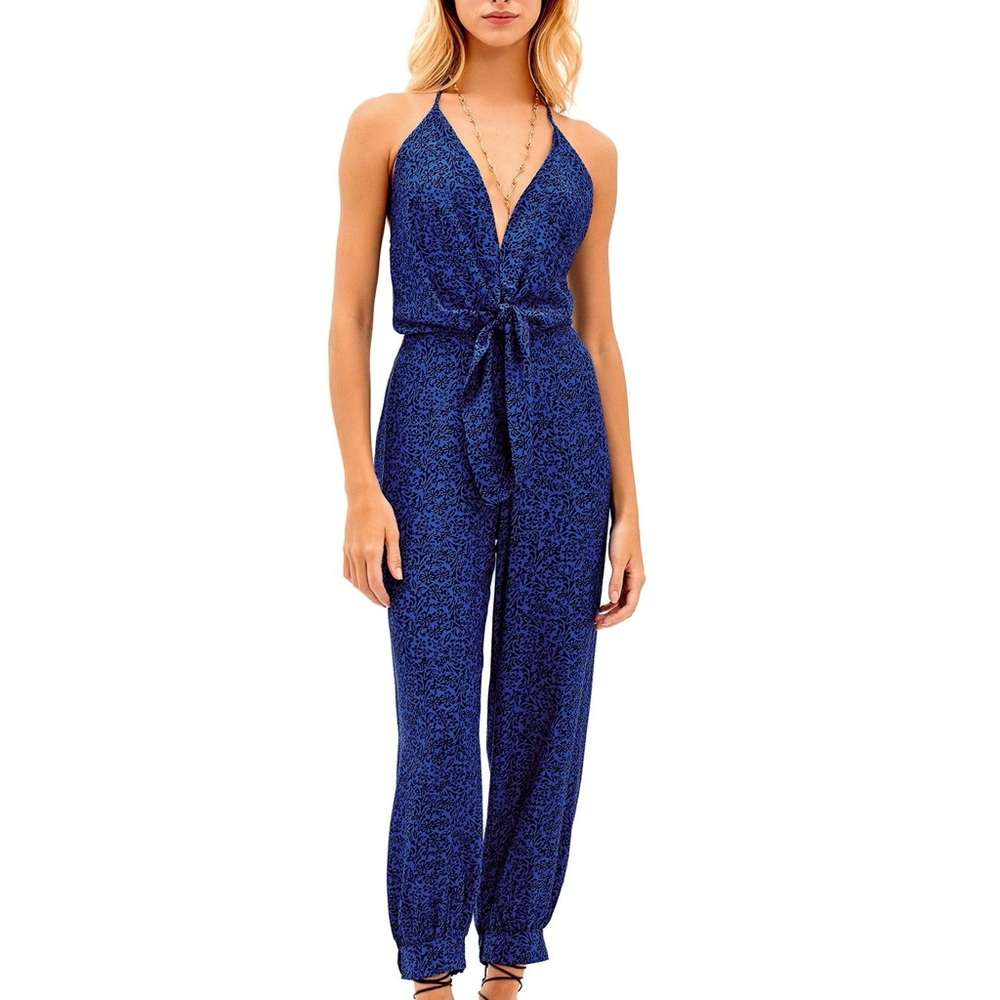Vix Paula Hermanny Tita Blue Floral Print Jumpsuit